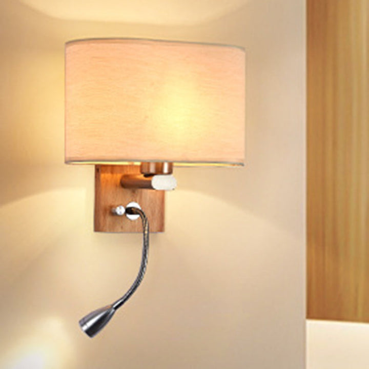 Flexible Spotlight Bedside Reading Light Fabric Single Nordic Wall Lamp with Oval Fabric Shade in Beige/Flaxen/Champagne | Stornfield