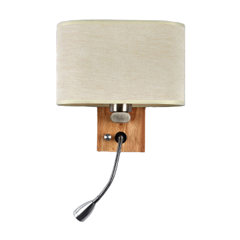 Flexible Spotlight Bedside Reading Light Fabric Single Nordic Wall Lamp with Oval Fabric Shade in Beige/Flaxen/Champagne | Stornfield