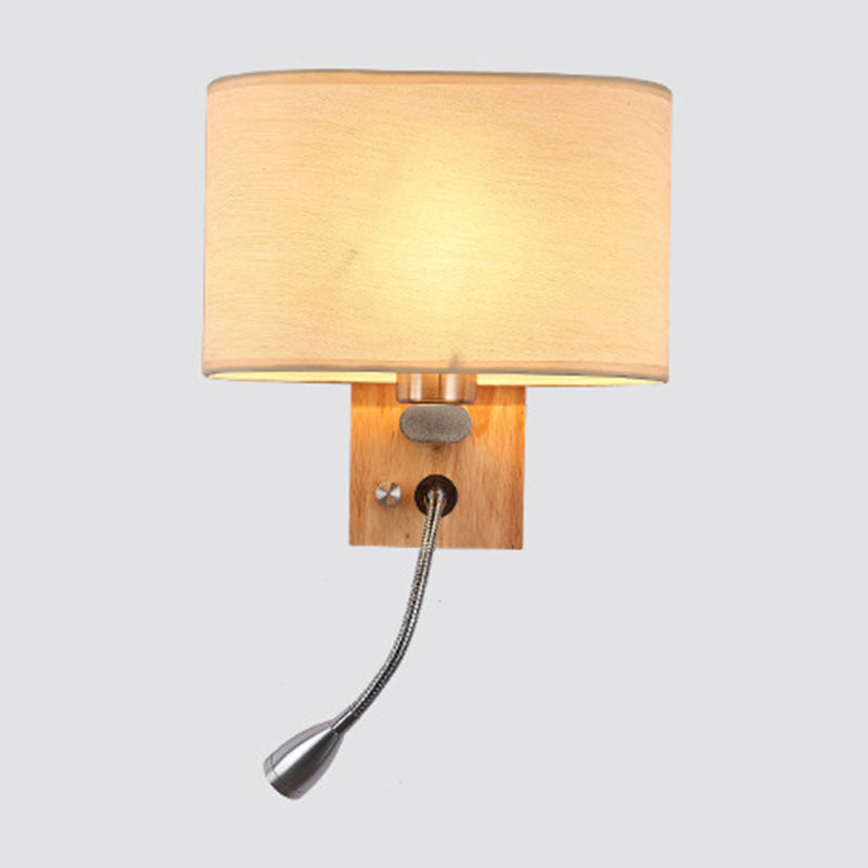 Flexible Spotlight Bedside Reading Light Fabric Single Nordic Wall Lamp with Oval Fabric Shade in Beige/Flaxen/Champagne | Stornfield