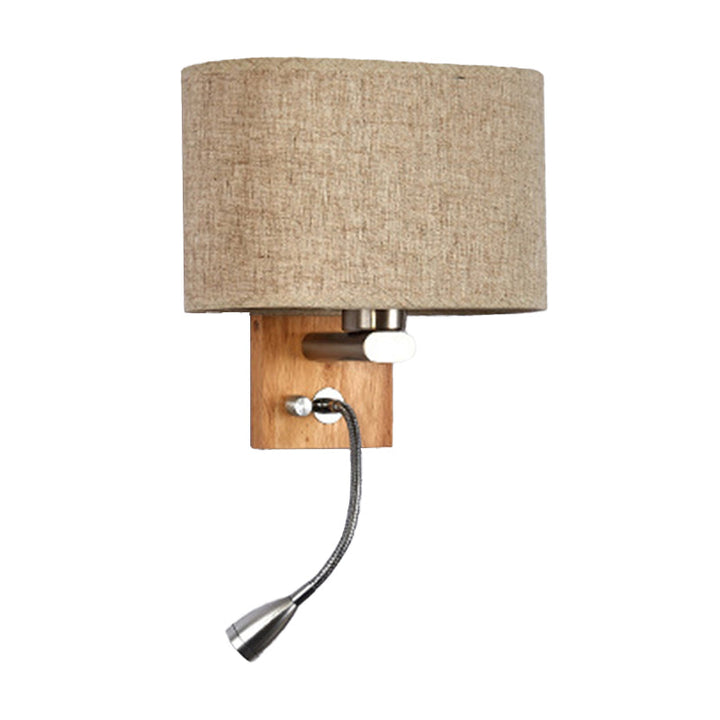 Flexible Spotlight Bedside Reading Light Fabric Single Nordic Wall Lamp with Oval Fabric Shade in Beige/Flaxen/Champagne | Stornfield