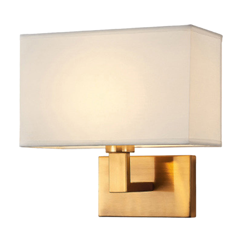 Postmodern Cuboid Sconce Lamp Fabric 1-Light Bedside Reading Wall Light in White/Beige/Brown with Black/Gold Arm | Stornfield
