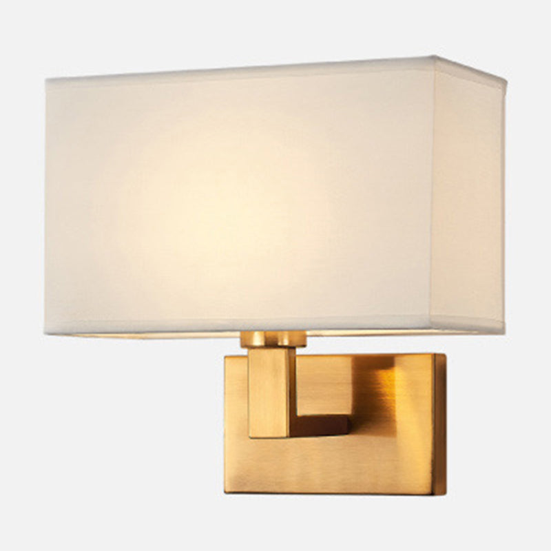 Postmodern Cuboid Sconce Lamp Fabric 1-Light Bedside Reading Wall Light in White/Beige/Brown with Black/Gold Arm | Stornfield