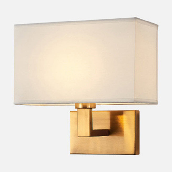 Postmodern Cuboid Sconce Lamp Fabric 1-Light Bedside Reading Wall Light in White/Beige/Brown with Black/Gold Arm | Stornfield