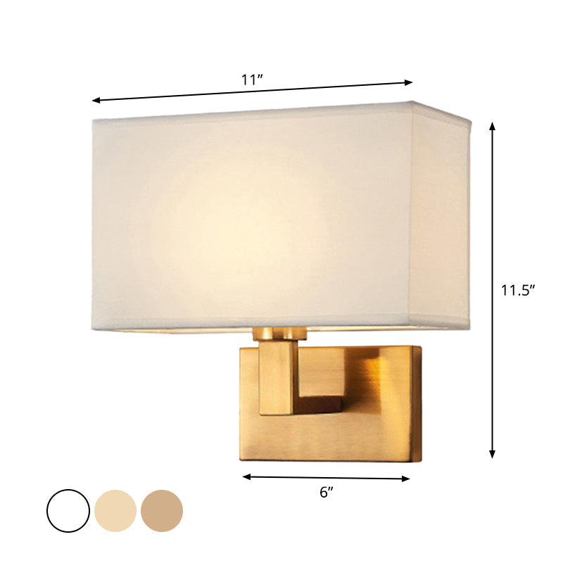 Postmodern Cuboid Sconce Lamp Fabric 1-Light Bedside Reading Wall Light in White/Beige/Brown with Black/Gold Arm | Stornfield