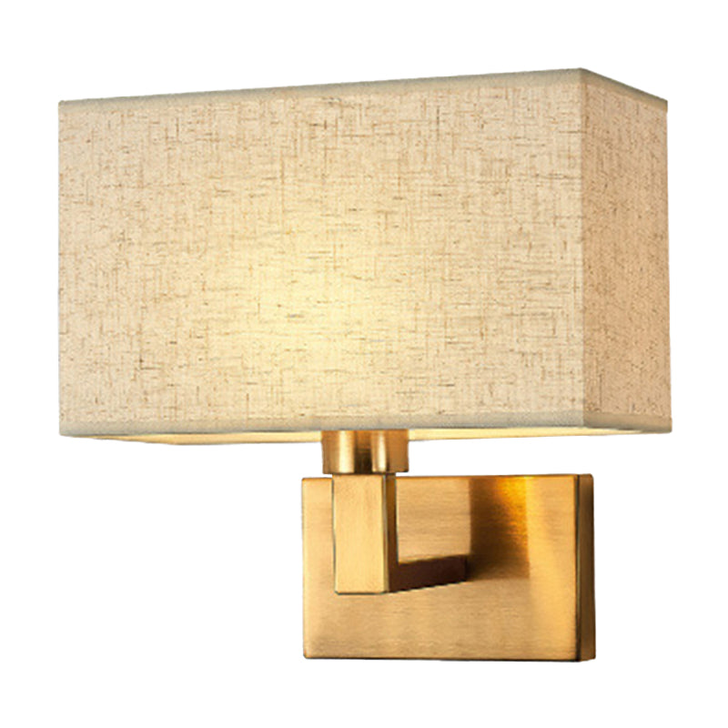 Postmodern Cuboid Sconce Lamp Fabric 1-Light Bedside Reading Wall Light in White/Beige/Brown with Black/Gold Arm | Stornfield