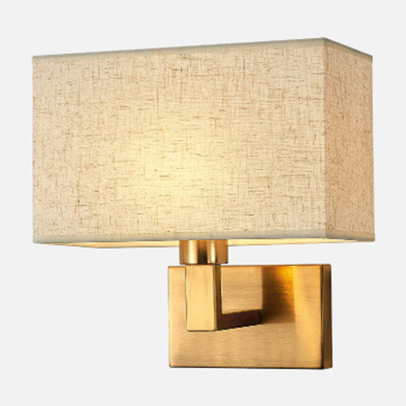 Postmodern Cuboid Sconce Lamp Fabric 1-Light Bedside Reading Wall Light in White/Beige/Brown with Black/Gold Arm | Stornfield