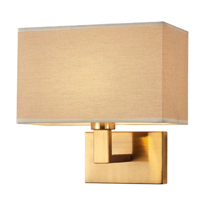 Postmodern Cuboid Sconce Lamp Fabric 1-Light Bedside Reading Wall Light in White/Beige/Brown with Black/Gold Arm | Stornfield