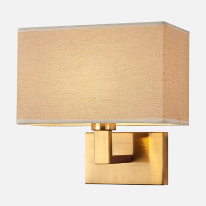 Postmodern Cuboid Sconce Lamp Fabric 1-Light Bedside Reading Wall Light in White/Beige/Brown with Black/Gold Arm | Stornfield