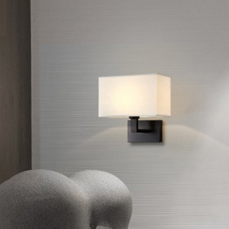 Postmodern Cuboid Sconce Lamp Fabric 1-Light Bedside Reading Wall Light in White/Beige/Brown with Black/Gold Arm | Stornfield