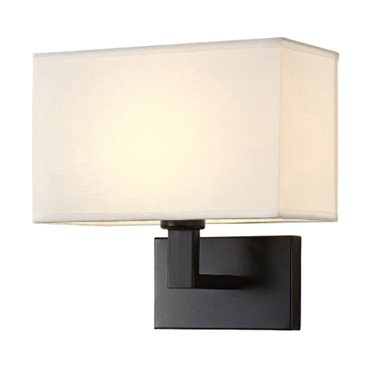 Postmodern Cuboid Sconce Lamp Fabric 1-Light Bedside Reading Wall Light in White/Beige/Brown with Black/Gold Arm | Stornfield