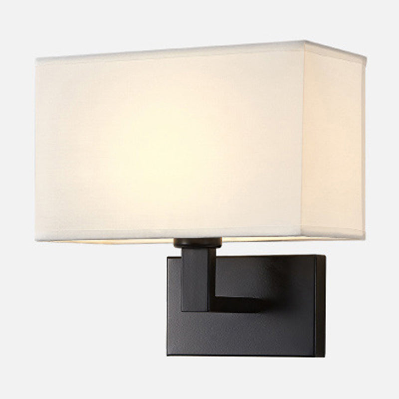 Postmodern Cuboid Sconce Lamp Fabric 1-Light Bedside Reading Wall Light in White/Beige/Brown with Black/Gold Arm | Stornfield