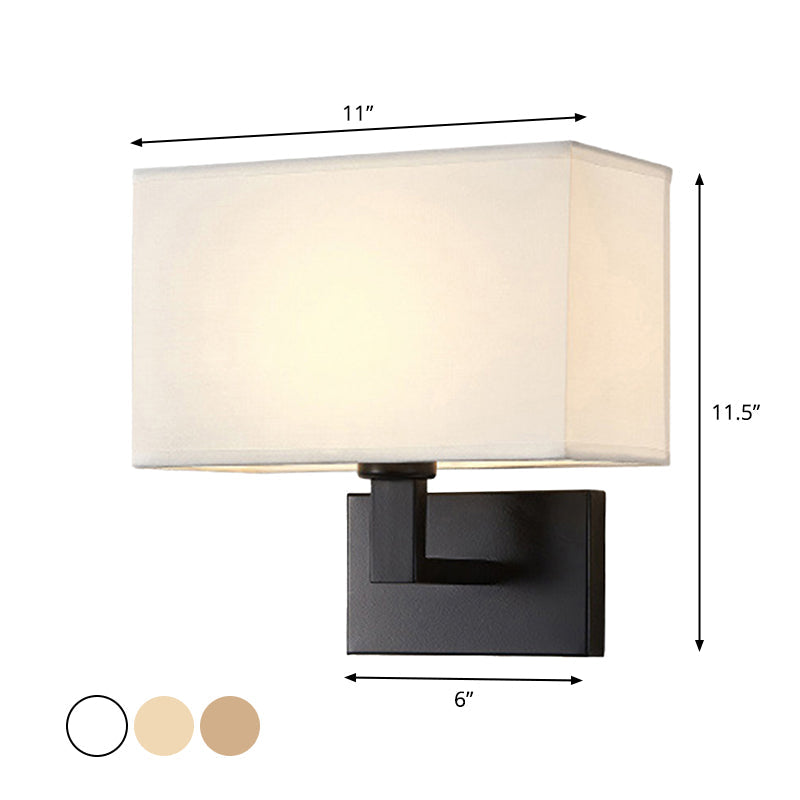 Postmodern Cuboid Sconce Lamp Fabric 1-Light Bedside Reading Wall Light in White/Beige/Brown with Black/Gold Arm | Stornfield