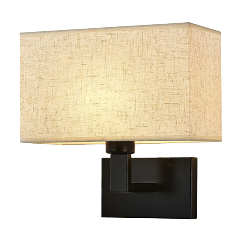 Postmodern Cuboid Sconce Lamp Fabric 1-Light Bedside Reading Wall Light in White/Beige/Brown with Black/Gold Arm | Stornfield