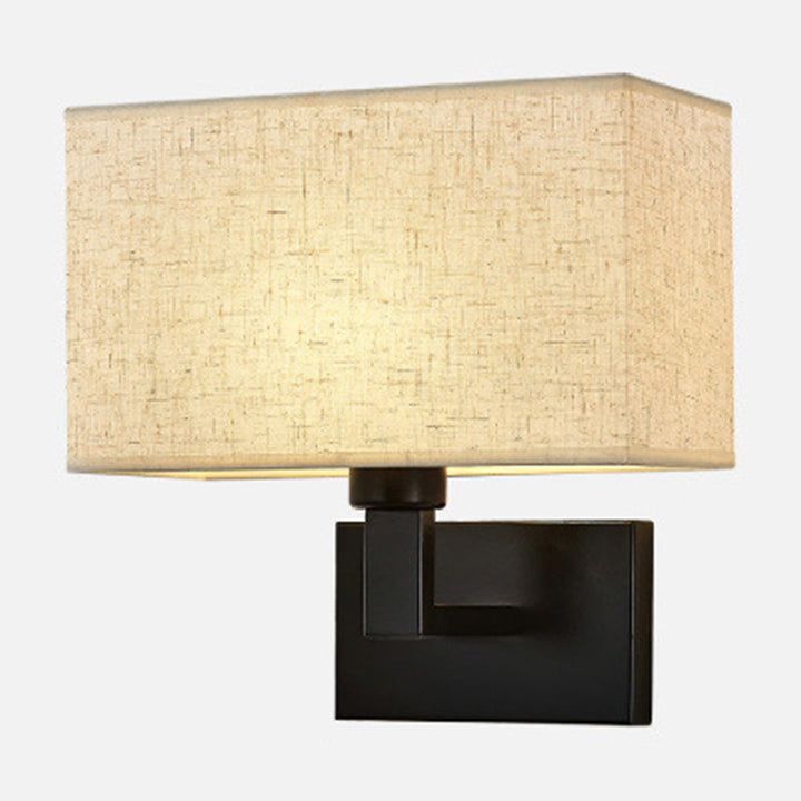 Postmodern Cuboid Sconce Lamp Fabric 1-Light Bedside Reading Wall Light in White/Beige/Brown with Black/Gold Arm | Stornfield