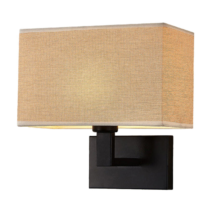 Postmodern Cuboid Sconce Lamp Fabric 1-Light Bedside Reading Wall Light in White/Beige/Brown with Black/Gold Arm | Stornfield