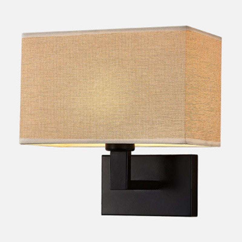 Postmodern Cuboid Sconce Lamp Fabric 1-Light Bedside Reading Wall Light in White/Beige/Brown with Black/Gold Arm | Stornfield