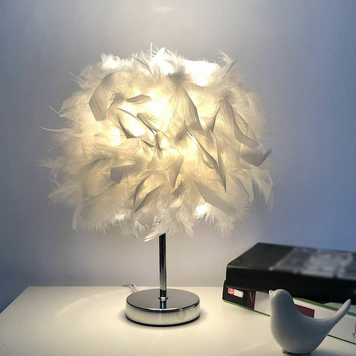 Round feather lamp - decorative table lamp for living room, bedside & battery, dimmable, wireless | Stornfield