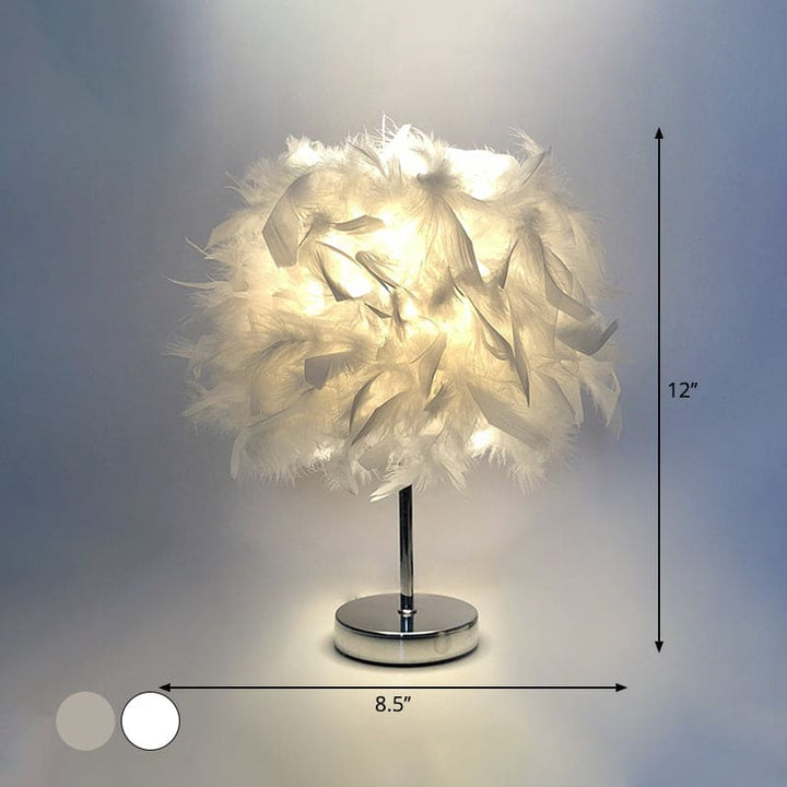 Round feather lamp - decorative table lamp for living room, bedside & battery, dimmable, wireless | Stornfield