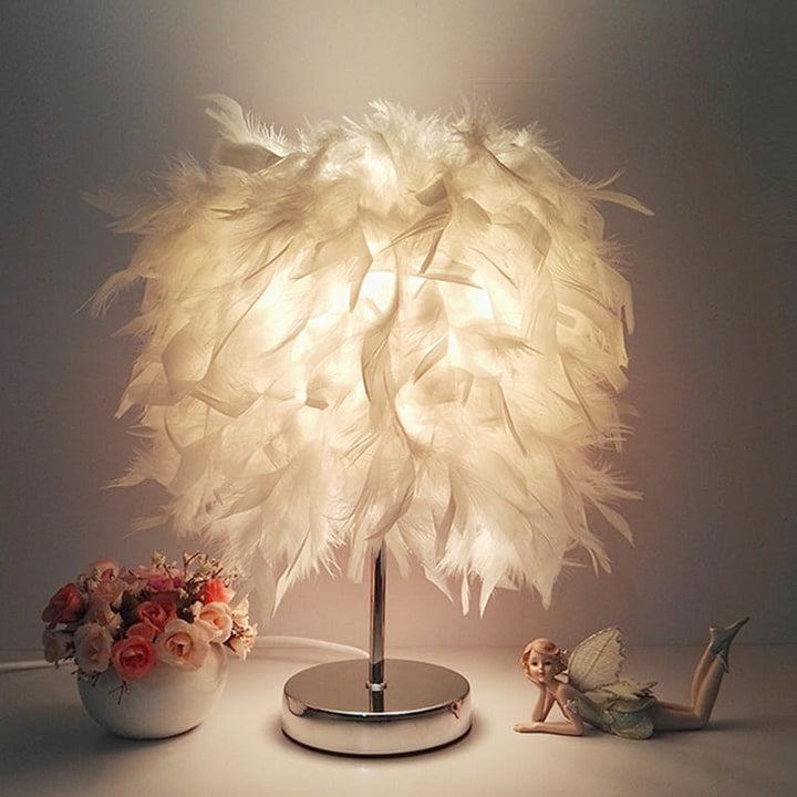 Round feather lamp - decorative table lamp for living room, bedside & battery, dimmable, wireless | Stornfield