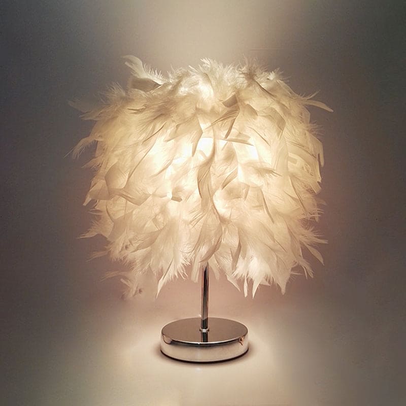 Round feather lamp - decorative table lamp for living room, bedside & battery, dimmable, wireless | Stornfield