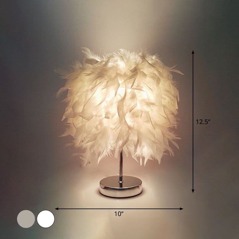 Round feather lamp - decorative table lamp for living room, bedside & battery, dimmable, wireless | Stornfield