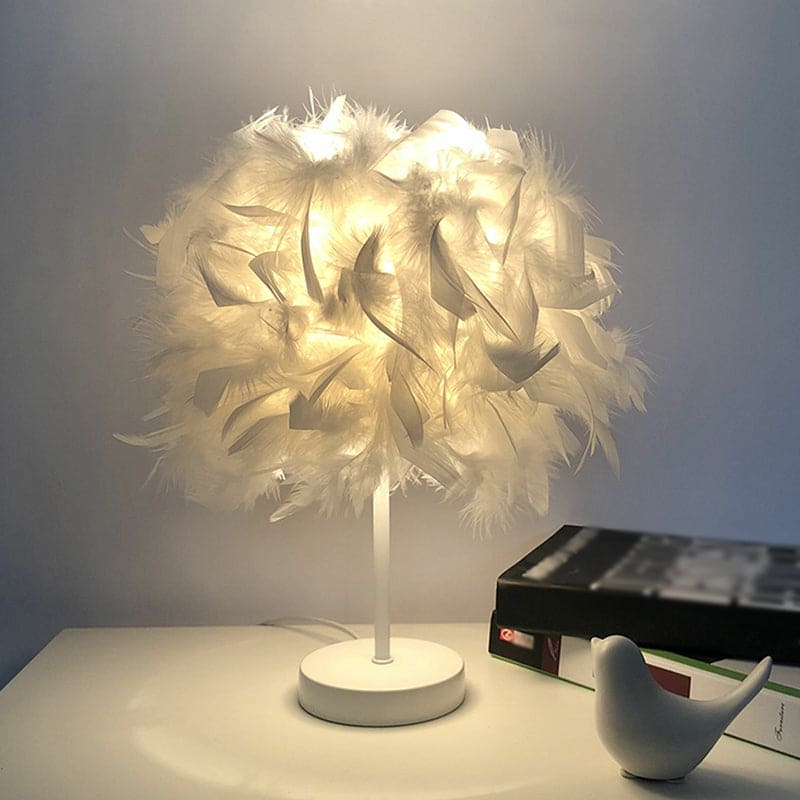 Round feather lamp - decorative table lamp for living room, bedside & battery, dimmable, wireless | Stornfield