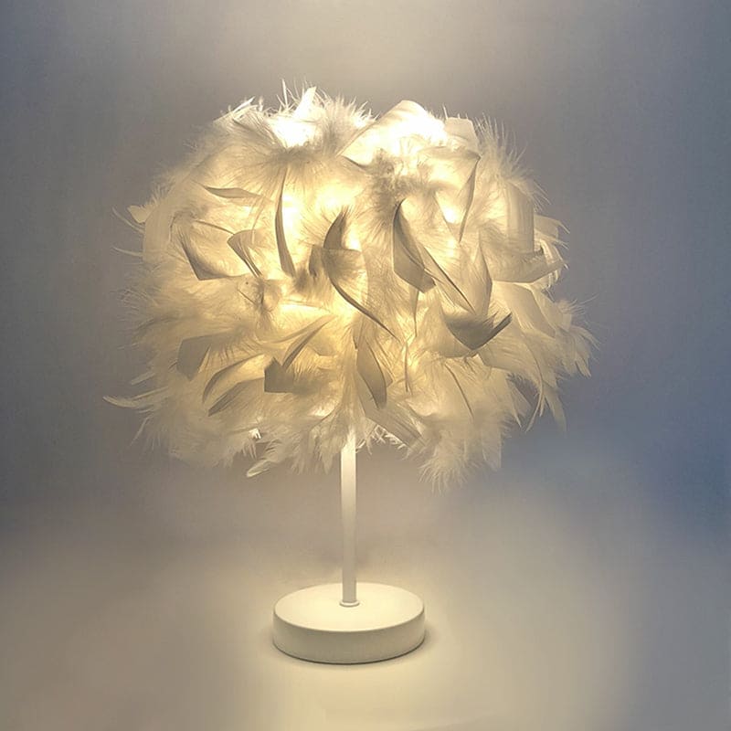 Round feather lamp - decorative table lamp for living room, bedside & battery, dimmable, wireless | Stornfield