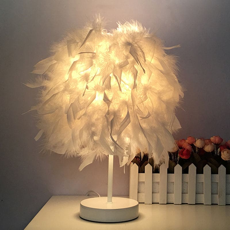 Round feather lamp - decorative table lamp for living room, bedside & battery, dimmable, wireless | Stornfield