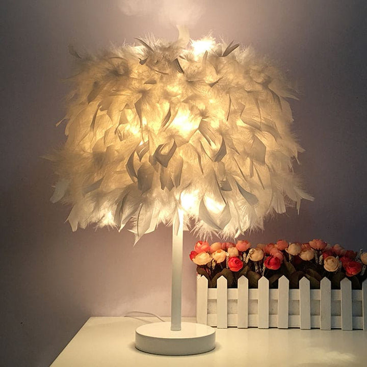 Round feather lamp - decorative table lamp for living room, bedside & battery, dimmable, wireless | Stornfield