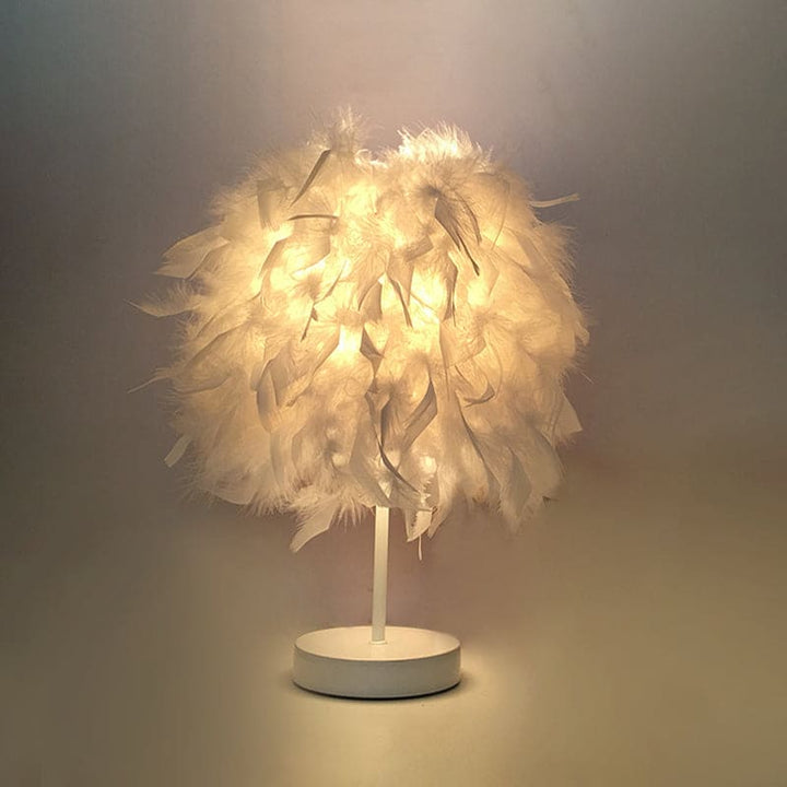 Round feather lamp - decorative table lamp for living room, bedside & battery, dimmable, wireless | Stornfield