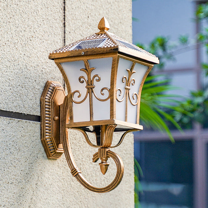 Stornfield | Frosted Glass Curved Wall Lantern Traditional Solar LED Patio Wall Light Small/Large in Black/Brass