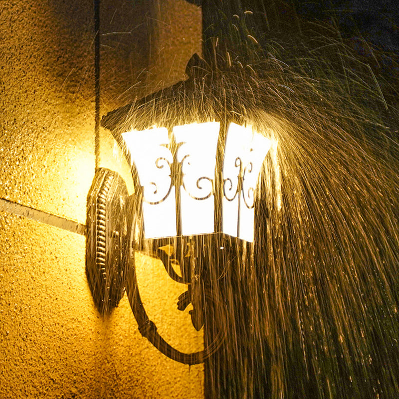 Stornfield | Frosted Glass Curved Wall Lantern Traditional Solar LED Patio Wall Light Small/Large in Black/Brass