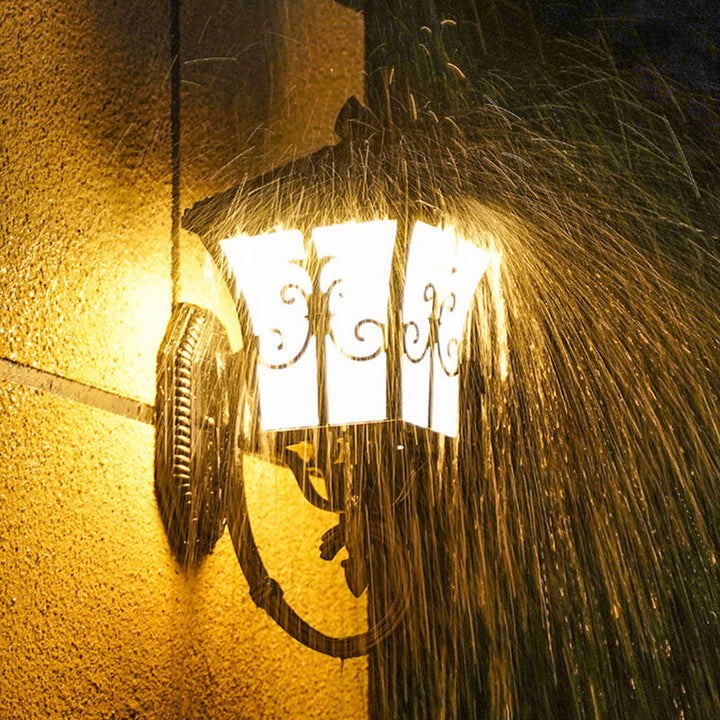 Stornfield | Frosted Glass Curved Wall Lantern Traditional Solar LED Patio Wall Light Small/Large in Black/Brass