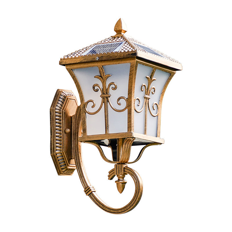 Stornfield | Frosted Glass Curved Wall Lantern Traditional Solar LED Patio Wall Light Small/Large in Black/Brass
