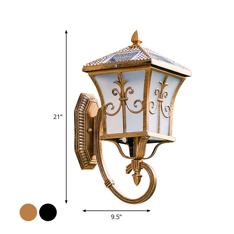Stornfield | Frosted Glass Curved Wall Lantern Traditional Solar LED Patio Wall Light Small/Large in Black/Brass