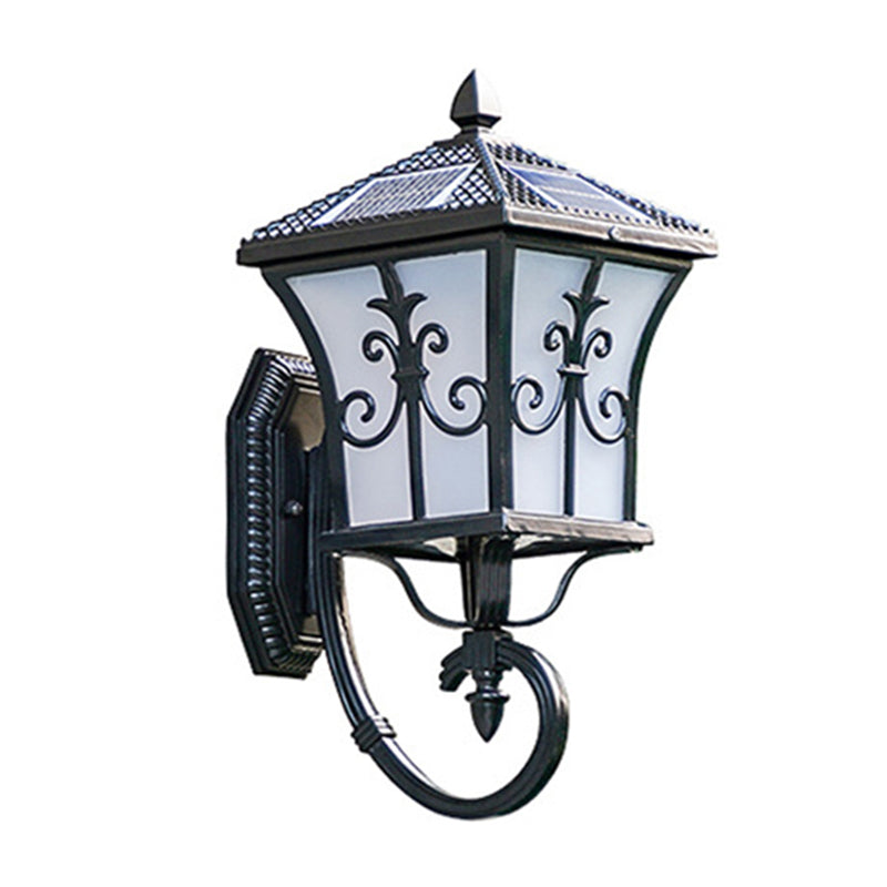 Stornfield | Frosted Glass Curved Wall Lantern Traditional Solar LED Patio Wall Light Small/Large in Black/Brass