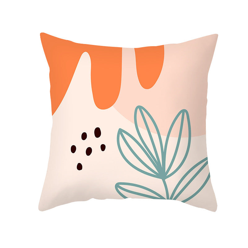 Mid-Century Abstract Botanical Square Cushion Cover Linen-Blend Decorative Pillowcase