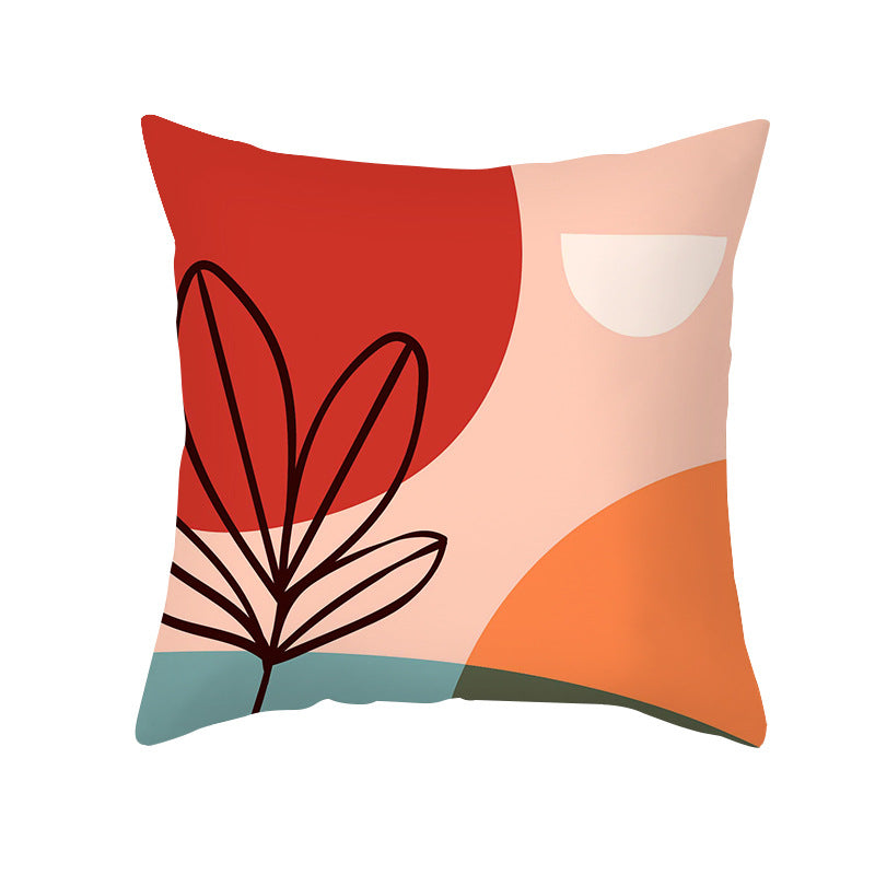Mid-Century Abstract Botanical Square Cushion Cover Linen-Blend Decorative Pillowcase