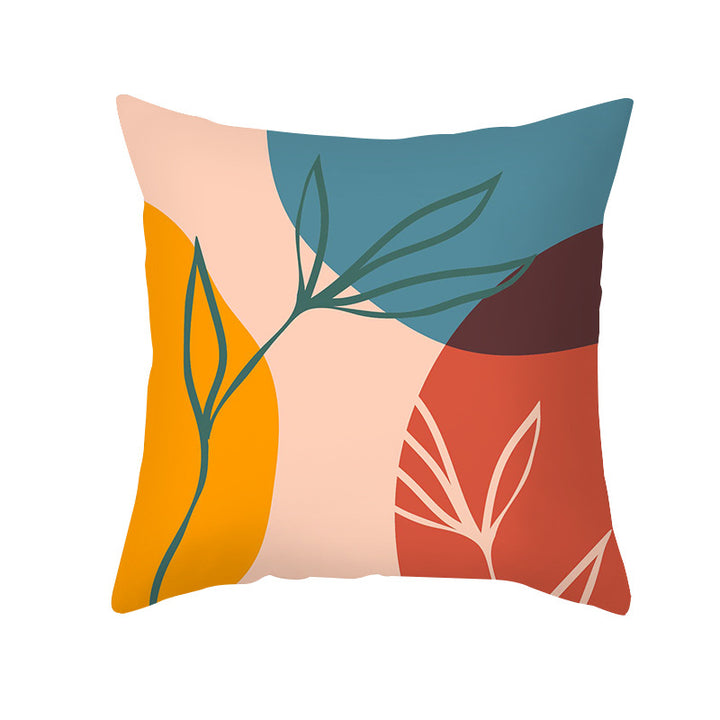 Mid-Century Abstract Botanical Square Cushion Cover Linen-Blend Decorative Pillowcase