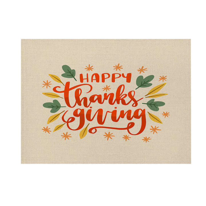 Linen-Texture Decorative Halloween Table Placemat with Jack-o'-Lantern Spiderweb and Witch Broom Illustration