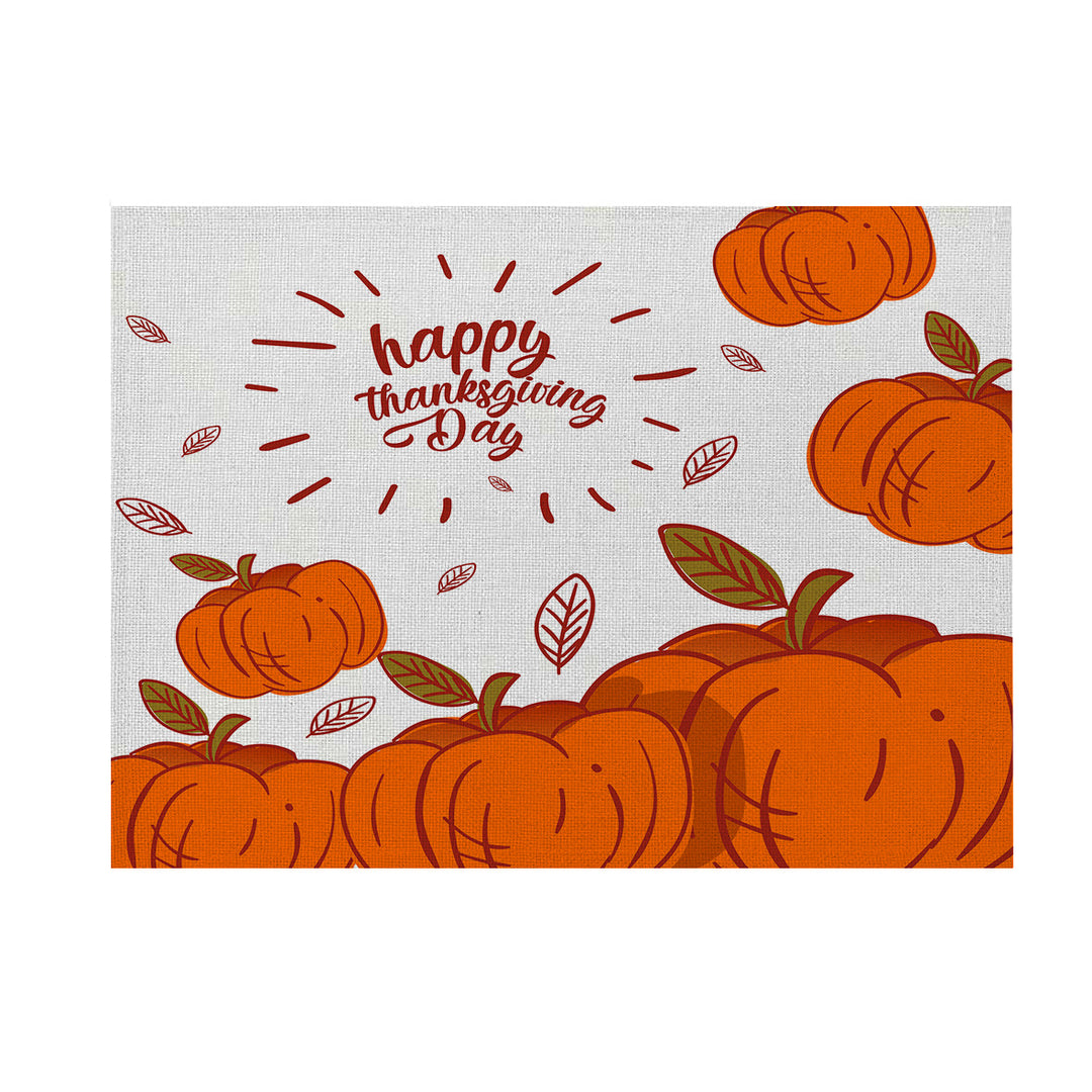 Linen-Texture Decorative Halloween Table Placemat with Jack-o'-Lantern Spiderweb and Witch Broom Illustration
