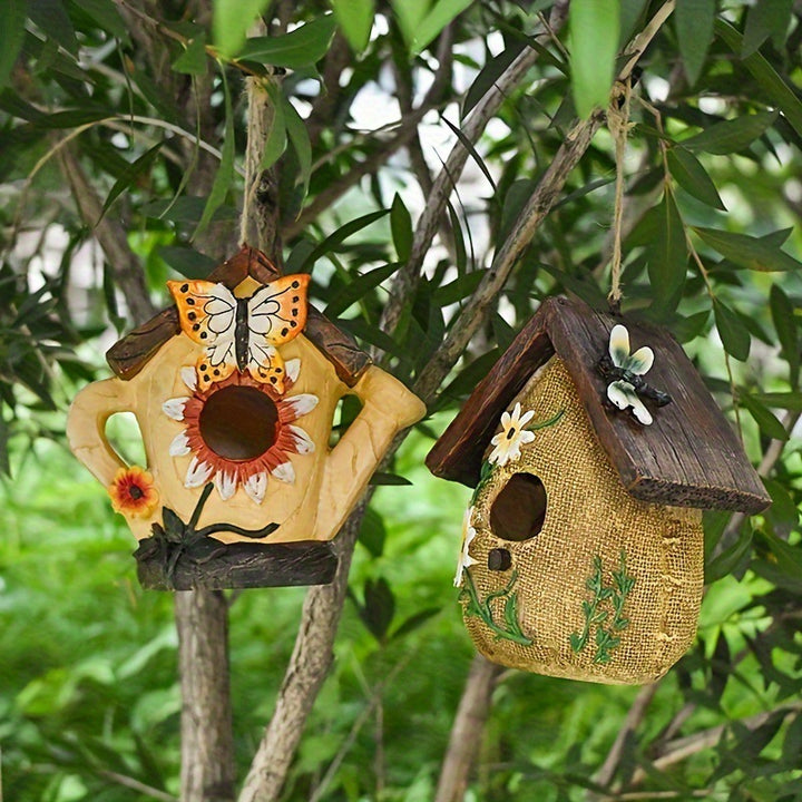 Decorative birdhouse made of resin for garden and balcony