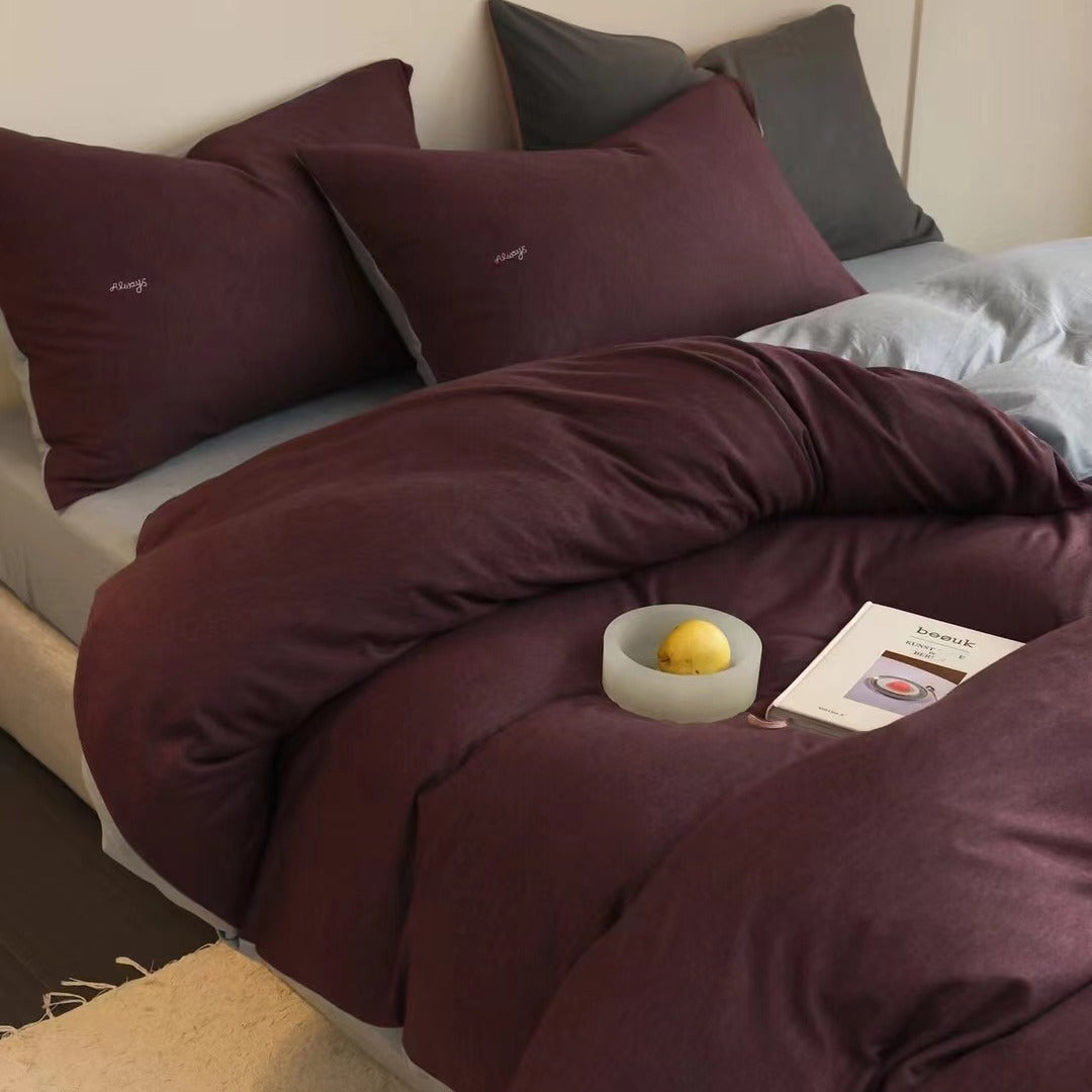 Knitted cotton bedding set, 4-piece, warming, double-sided