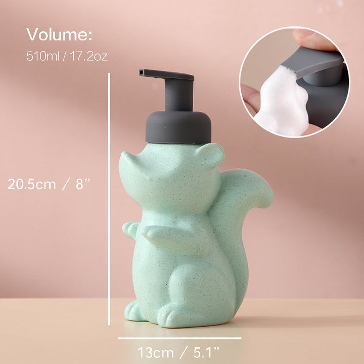 Stornfield | Ceramic Soap Dispenser, Squirrel Foaming Pump Bottle for Bathroom, Animal Design, Reusable Refillable Lotion Pump for Bathroom Kitchen, 510ml/17.2oz