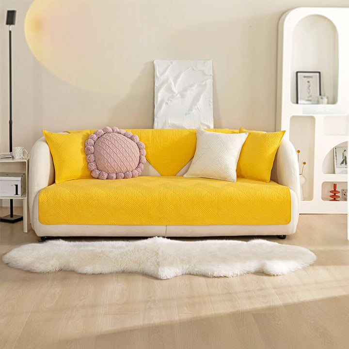 Minimalist All-Season Solid Cotton Geometric Couch Cover | Stornfield