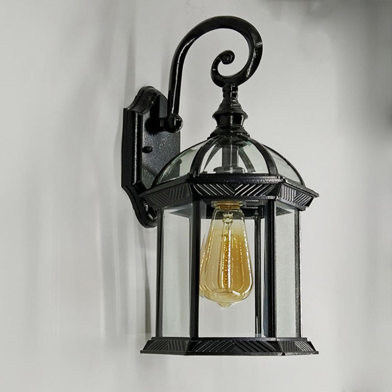 Traditional European Waterproof Aluminum Glass Hexagonal Prism 1-Light Wall Sconce Lamp For Garden | Stornfield