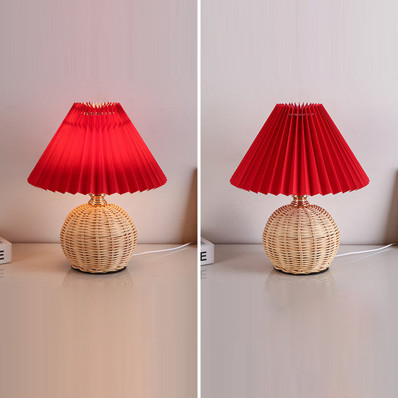 Stornfield | RattaLume Nordic LED Table Lamp | Woven Rattan and Foldable Fabric Lampshade | Ambient Light | Bedroom Decor