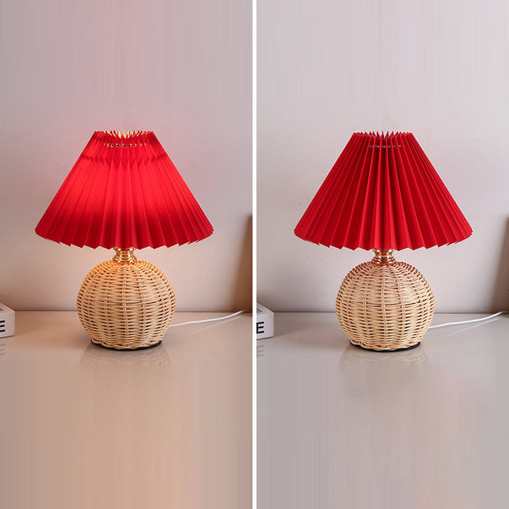 Stornfield | RattaLume Nordic LED Table Lamp | Woven Rattan and Foldable Fabric Lampshade | Ambient Light | Bedroom Decor