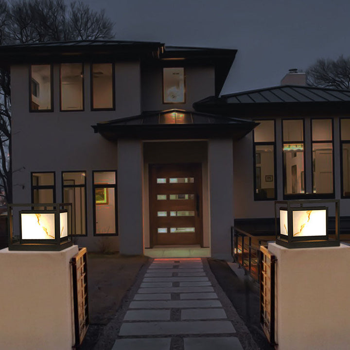 Modern Solar Square Chinese Outdoor Column Head Light LED Lawn Landscape Light | Stornfield