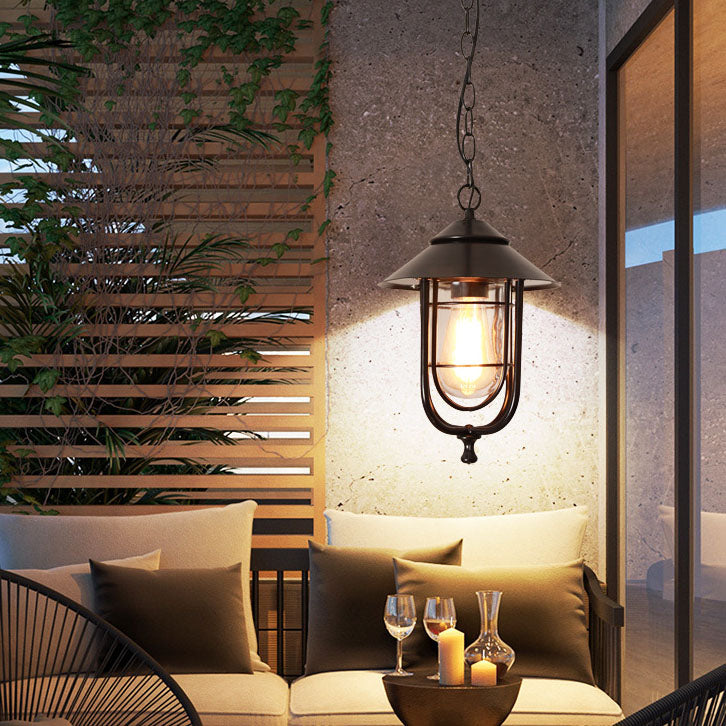 Industrial Vintage Aluminum Cage Glass 1-Light Outdoor Waterproof Pendant Light | Stornfield